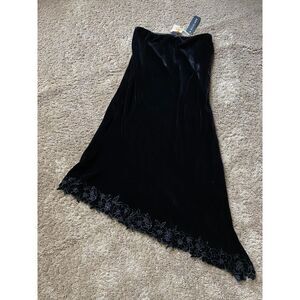 Vtg NWT Black Crush Velvet Asymmetrical Skirt Floral Embroid Silkland sz S/M 29"